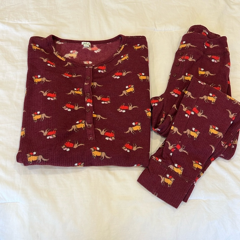 Aerie small pajama bundle matching thermal top and bottom. Holiday dog p…